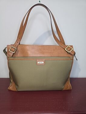 Hartmann Tan Leather & Canvas Tote Shoulder Bag Travel Work Chic